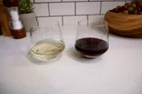 A pair of Zwiesel Glas Schott Zwiesel Tritan Crystal Glass Pure Barware Collection Stemless Burgundy Red Wine Glass
